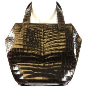 Handmade VNTG Nettie Rosenstein Glossy Brown Crocodile Handbag Made in Italy